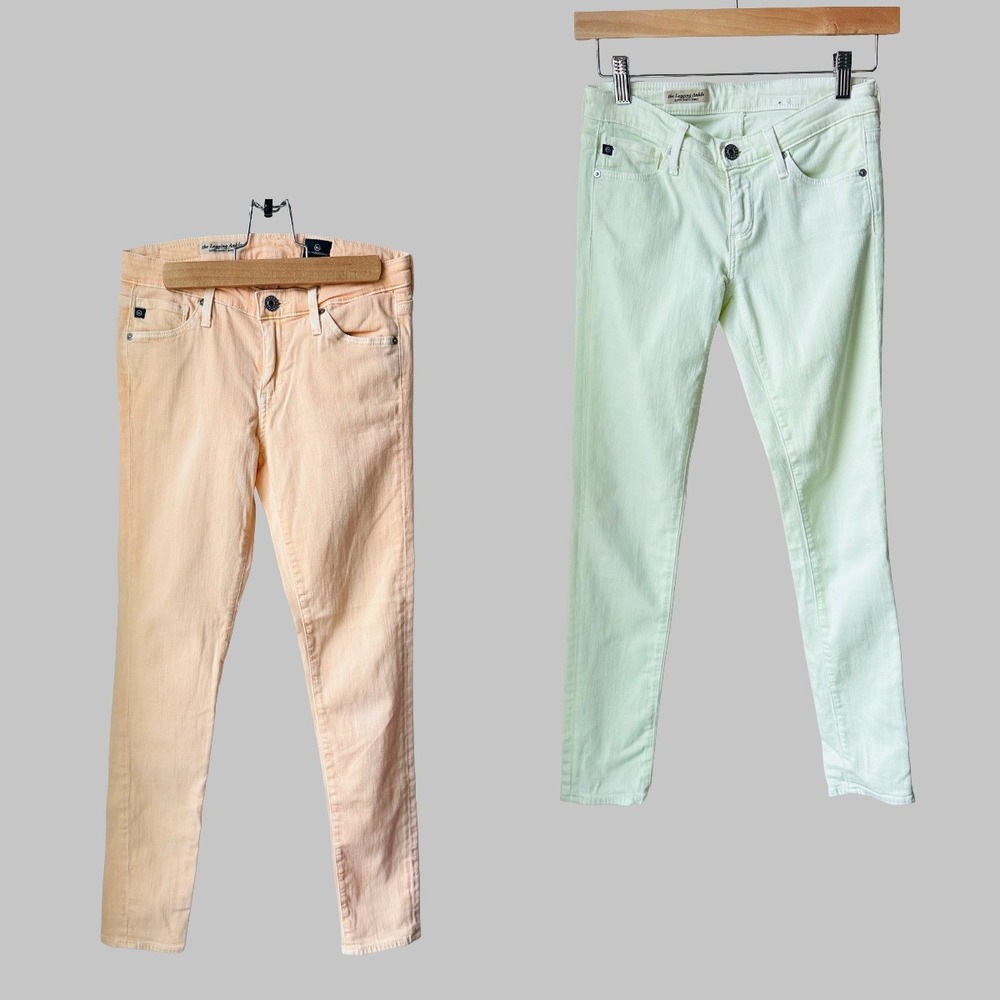 Bundle 2 AG‎ The Legging Ankle Super Skinny Jeans Pastel Lime Orange 24R 25R